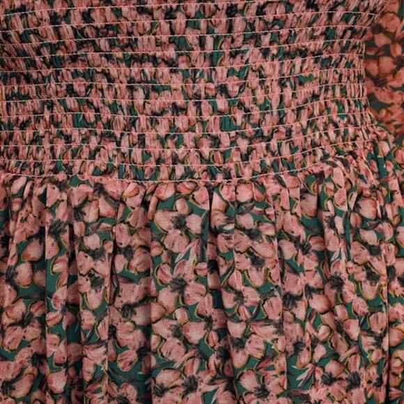 Lulu's NWT Floral Forever Green & Pink Smocked Skater Mini Dress, M - Picture 4 of 16